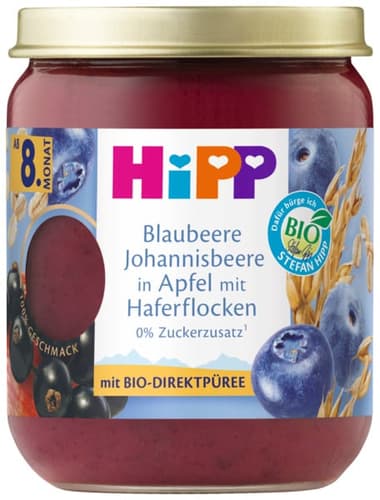 HiPP Bio Frucht & Getreide Blaubeere Johannisbeere in Apfel mit Haferflocken
