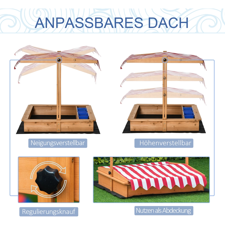 Outsunny Sandkasten mit höhenverstellbarem Dach gelb