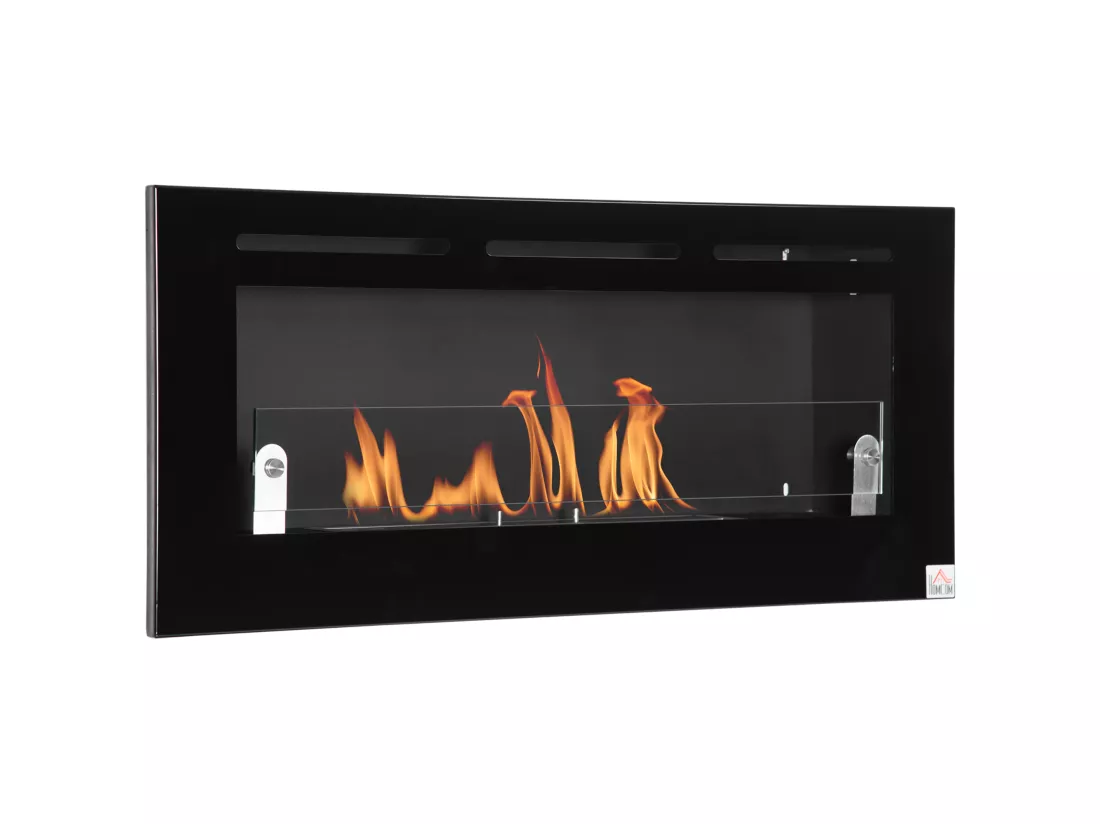 Cheminée bioéthanol murale design contemporain - réservoir 2,8 L couverture 30 m² - pare-feu verre trempé, kit fixation inclus - dim. 102L x 16l x 43H cm