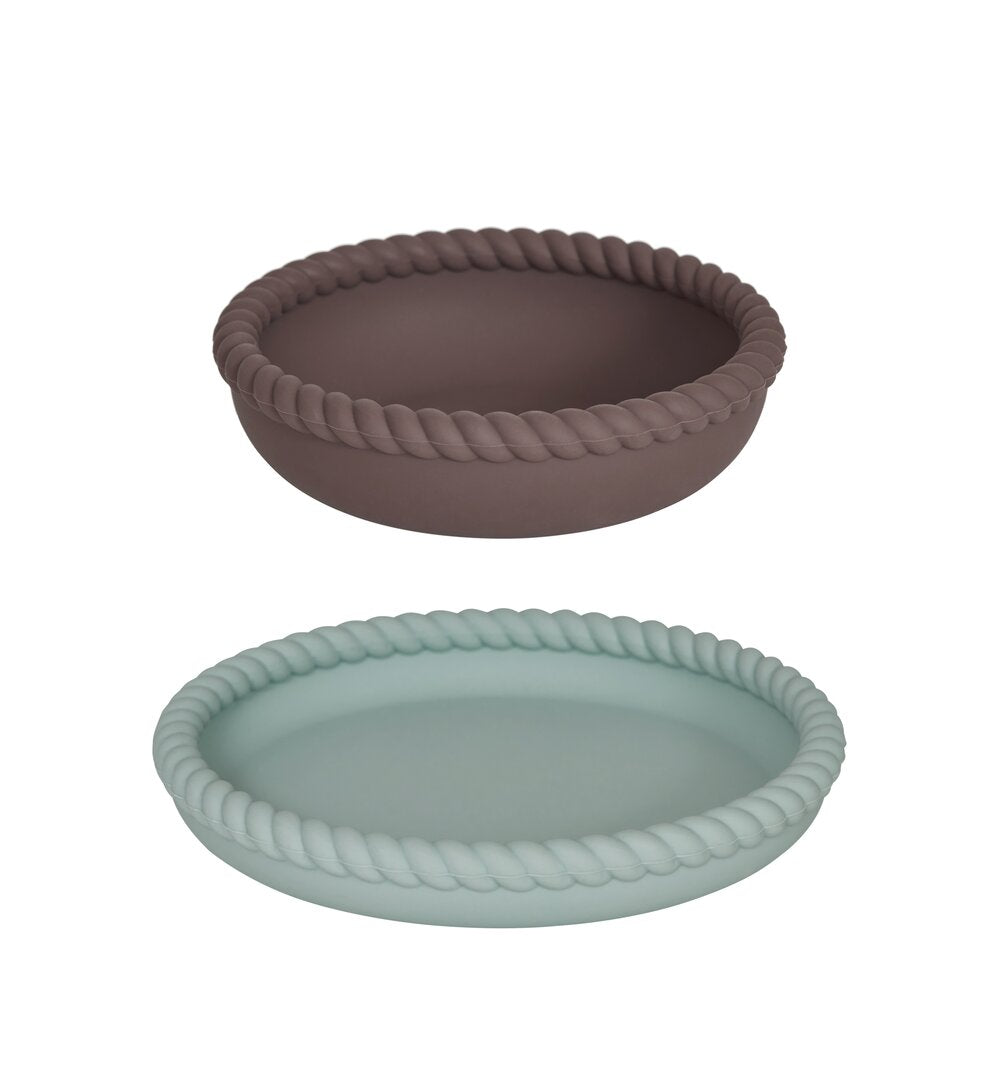 OYOY MINI  Mellow tallerken & skål - Palemint/choko