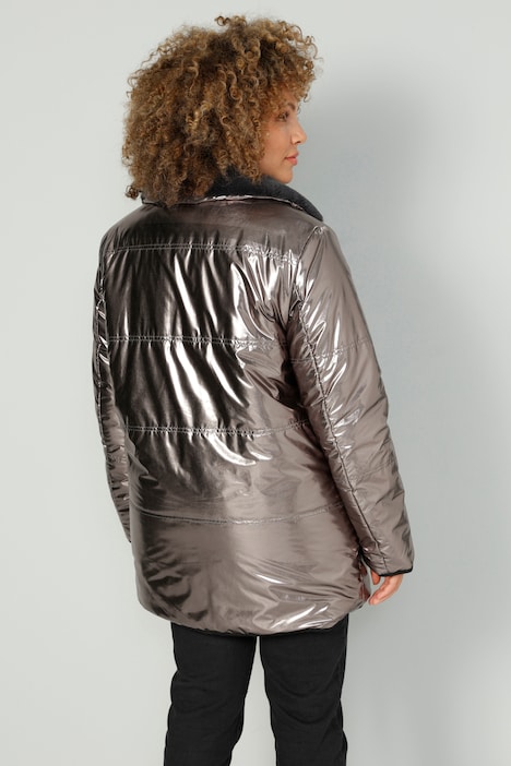 Wendejacke, Metallic-Look, Webpelz, Stehkragen, Zipper