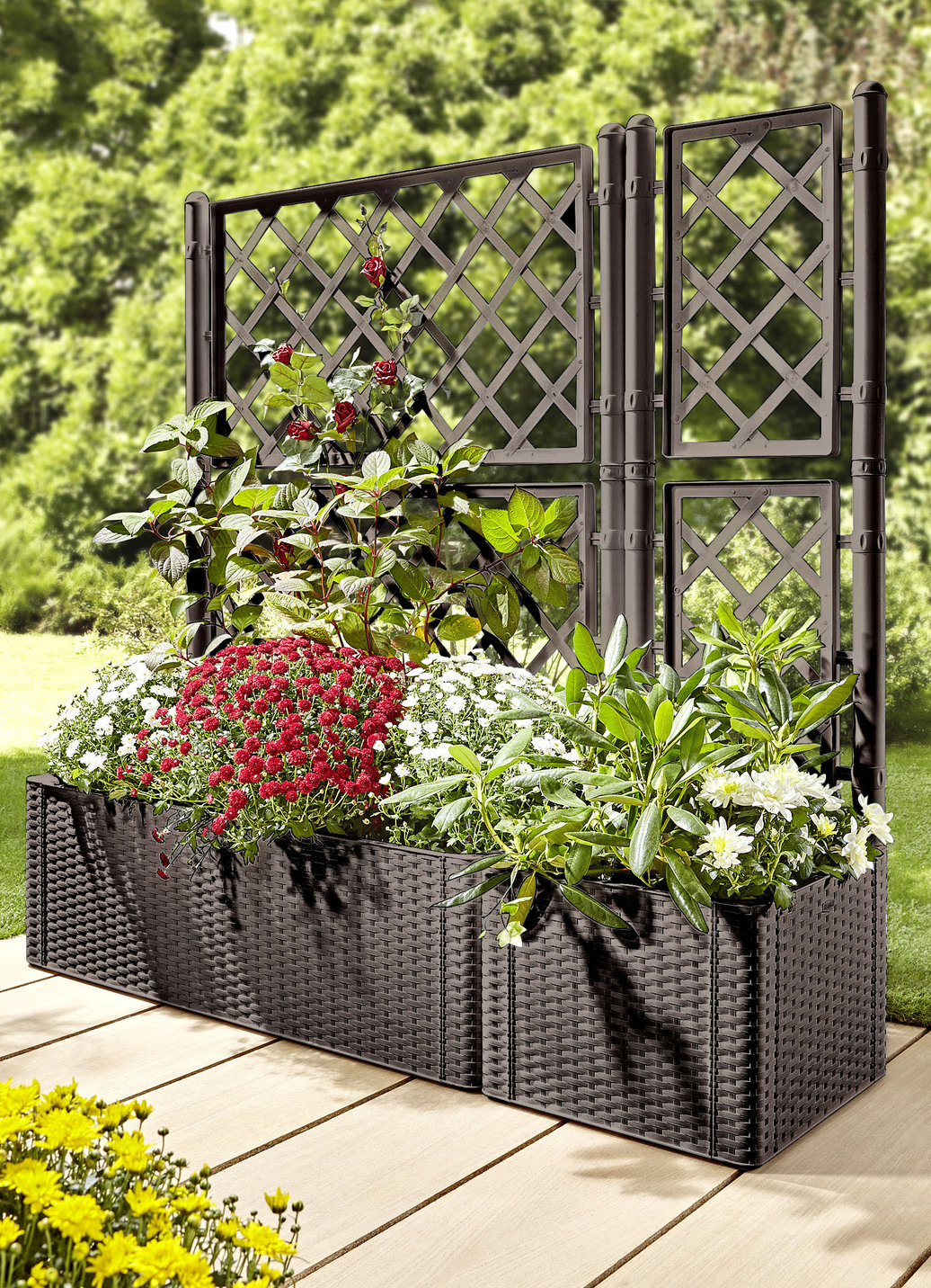 Pflanzkasten in moderner Rattan-Optik