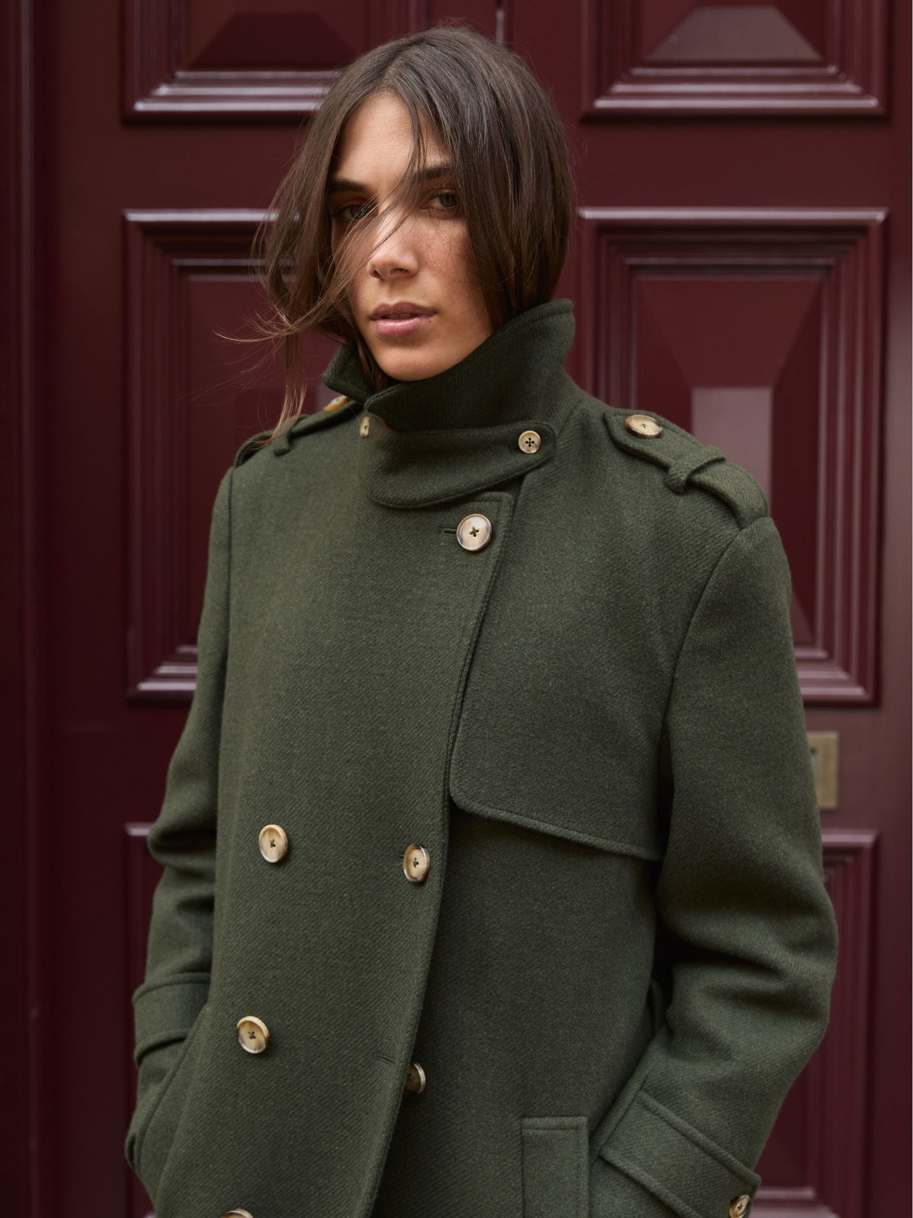 Baukjen Green Ingrid Belted Wool Trench Coat