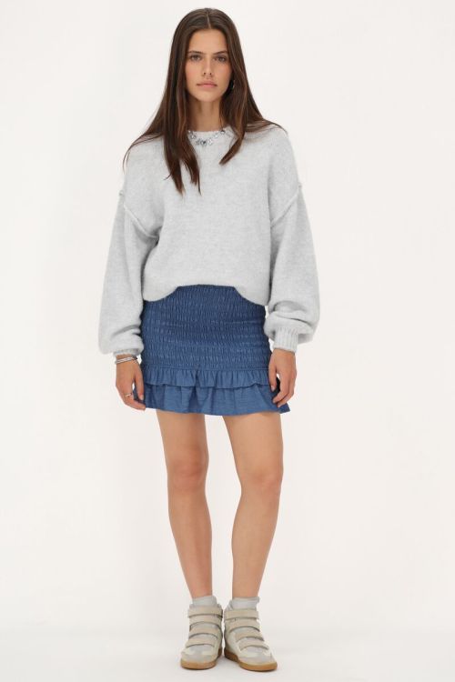 Blauwe denim rok met smock