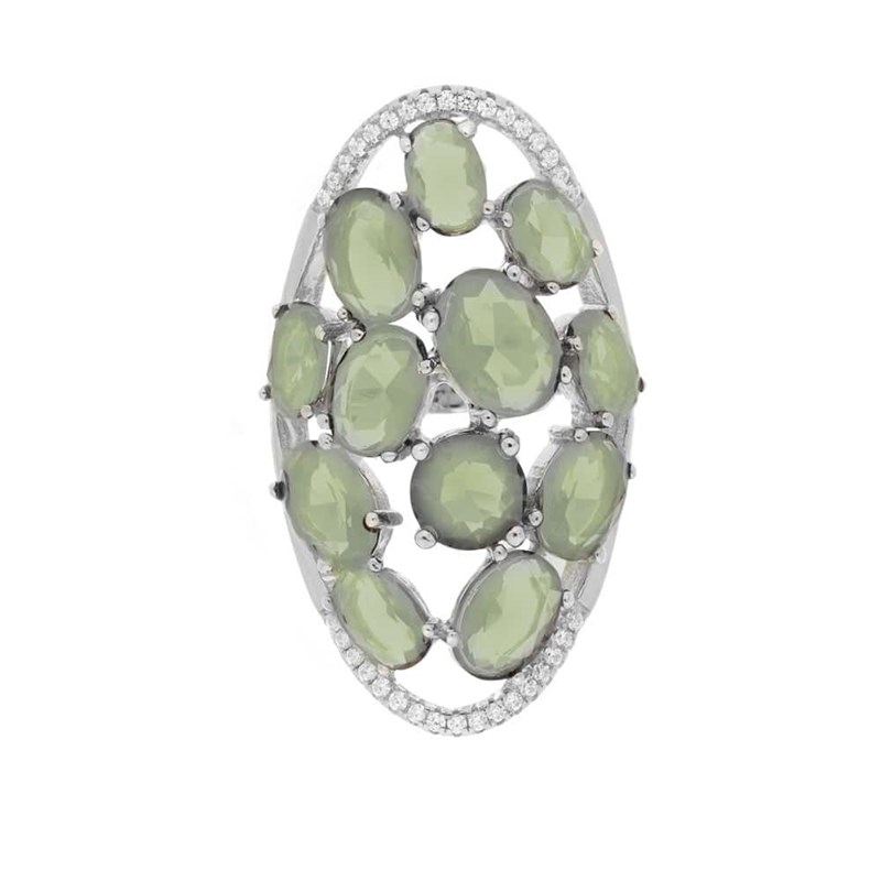 Bague Argent Asymétrique Pierres Verte