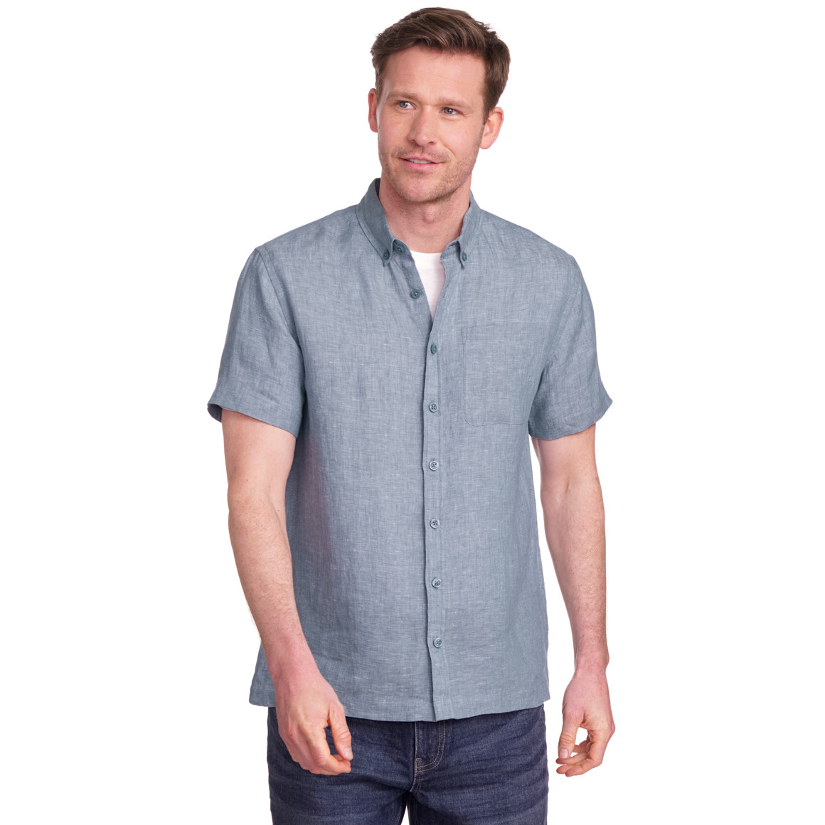 Herren Leinen-Hemd mit kurzen Ärmeln blau