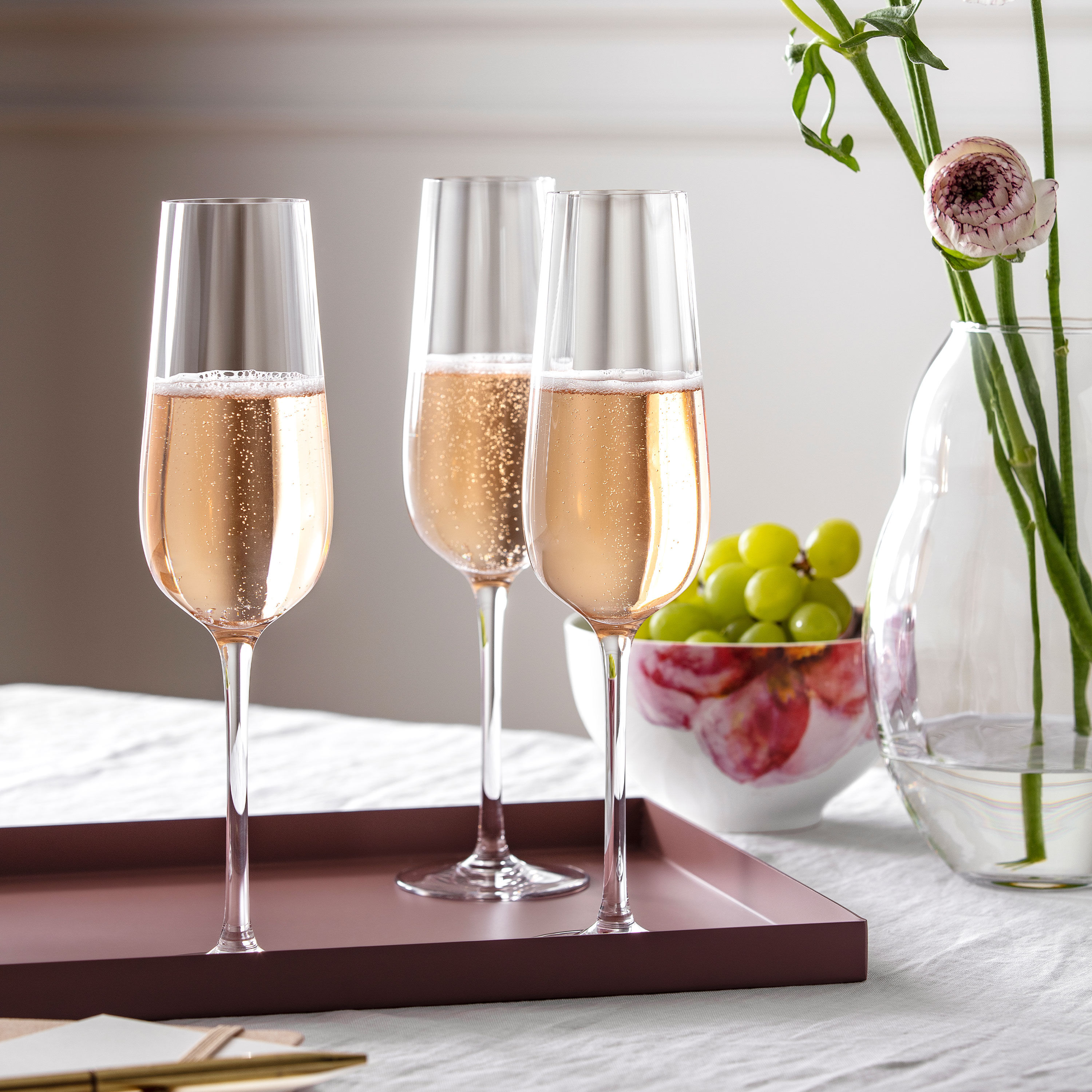 Rose Garden Champagne glass Clear, 4.1 oz, crystal glass