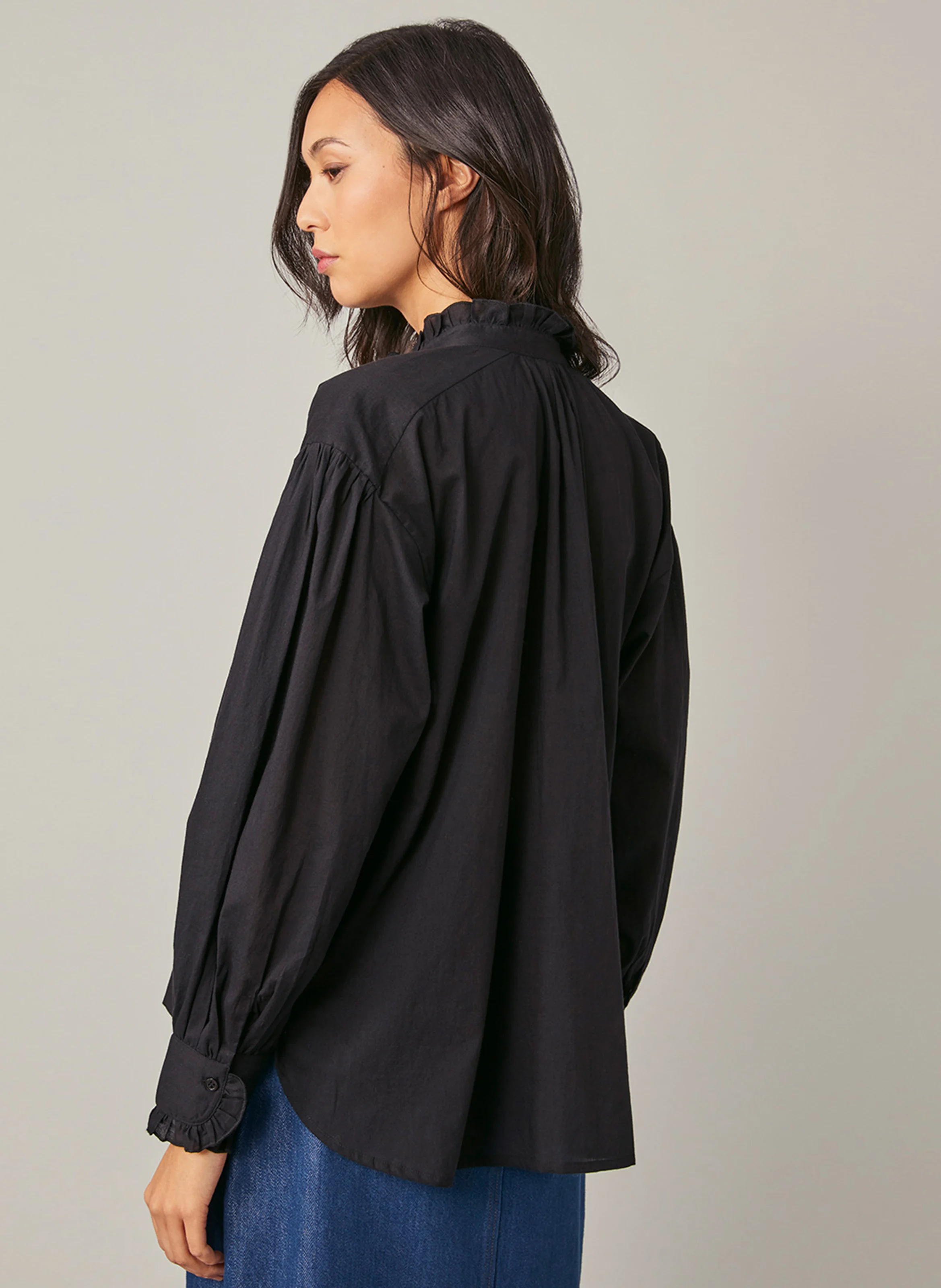 FAY - Chemise oversize col victorien en coton | Noir
