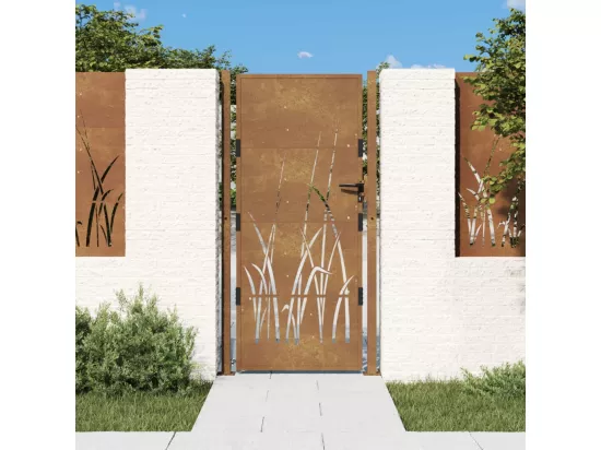 Portail de jardin 105x180 cm acier corten conception d'herbe