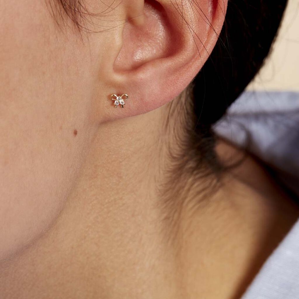 Boucles D'oreilles Puces Darina Noeud Or Jaune Oxyde De Zirconium