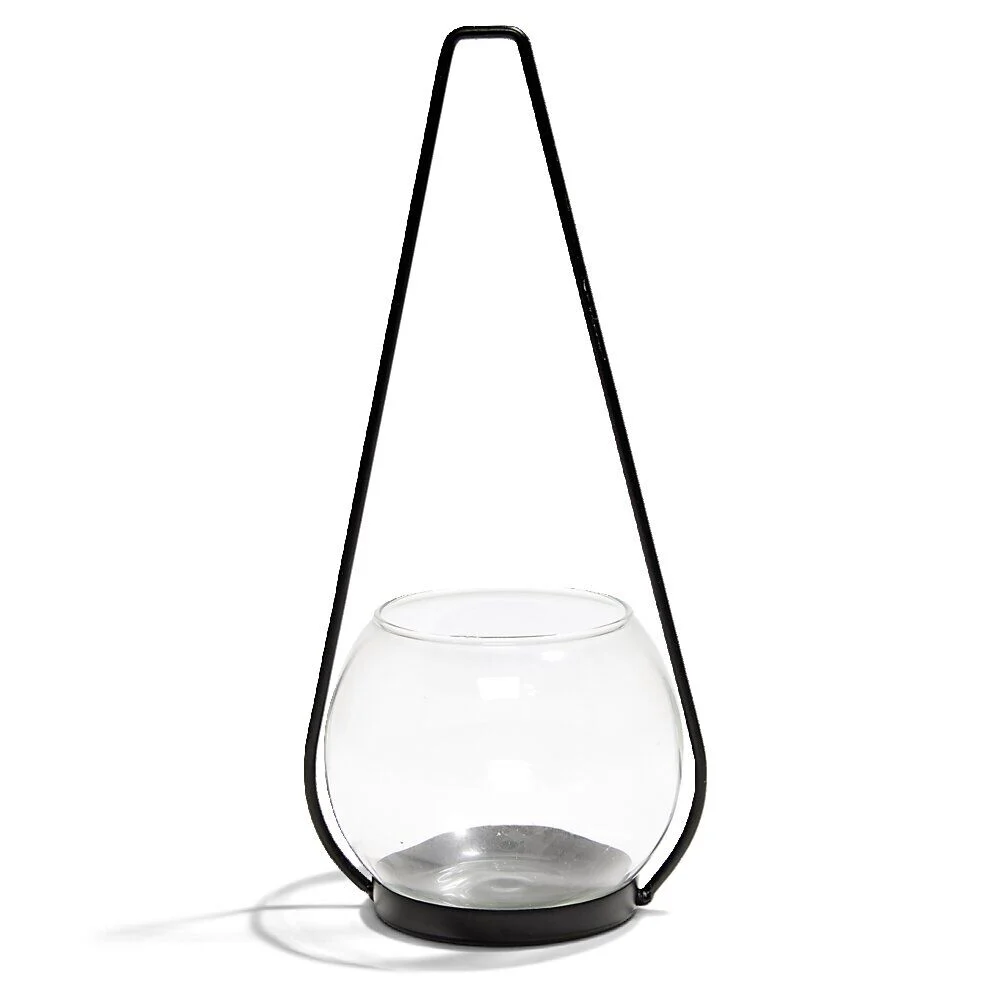 Bougeoir en verre avec suspension en métal