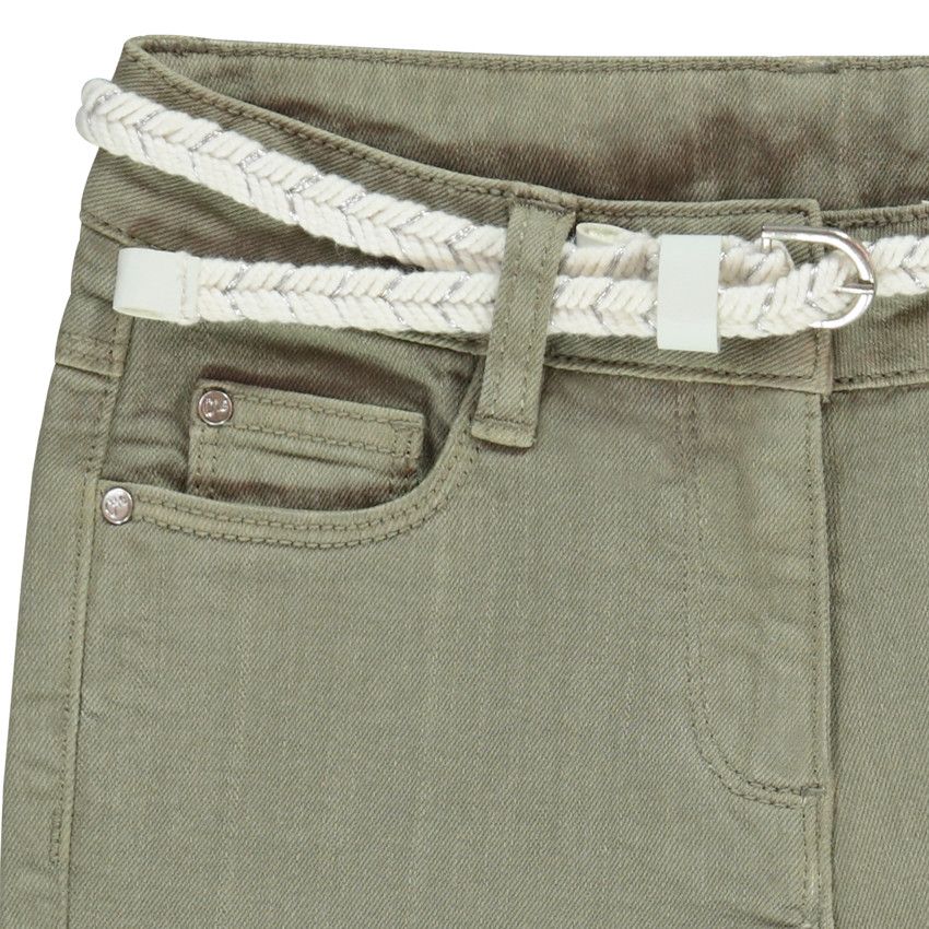 Jean flare uni avec ceinture tressée pour fille - Vert