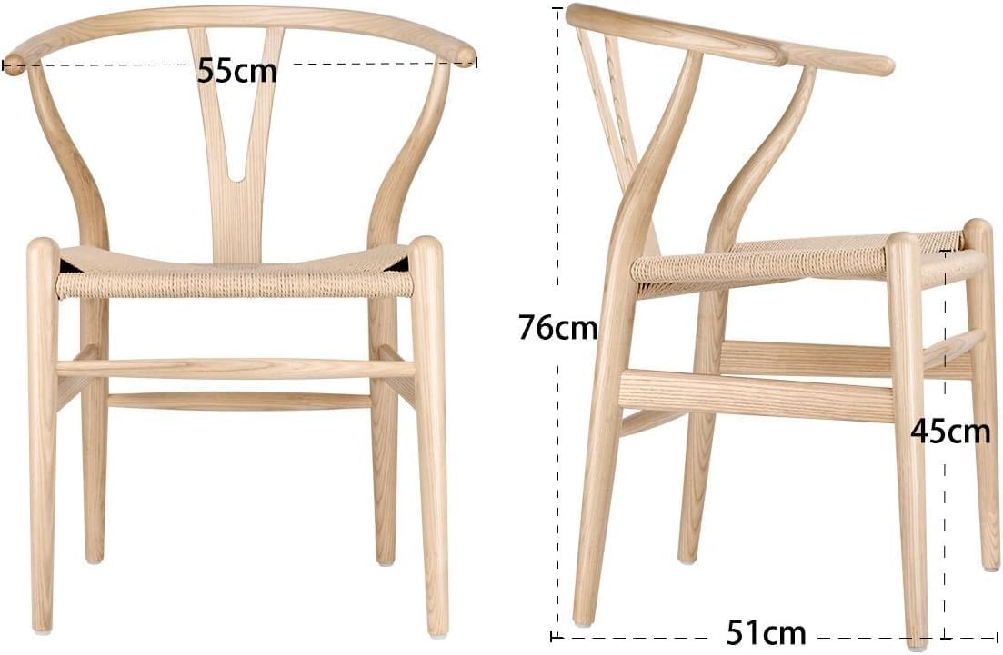 Tomile 2er Set Esszimmerstühle, Essstühle, Küchenstuhl, Rattan Stühle Esszimmer, Ergonomischer Sessel, Y-Rückenlehne, Küche/Esszimmer/Wohnzimmer/Arbeitszimmer, Keine Montage Erforderlich, Eschenholz