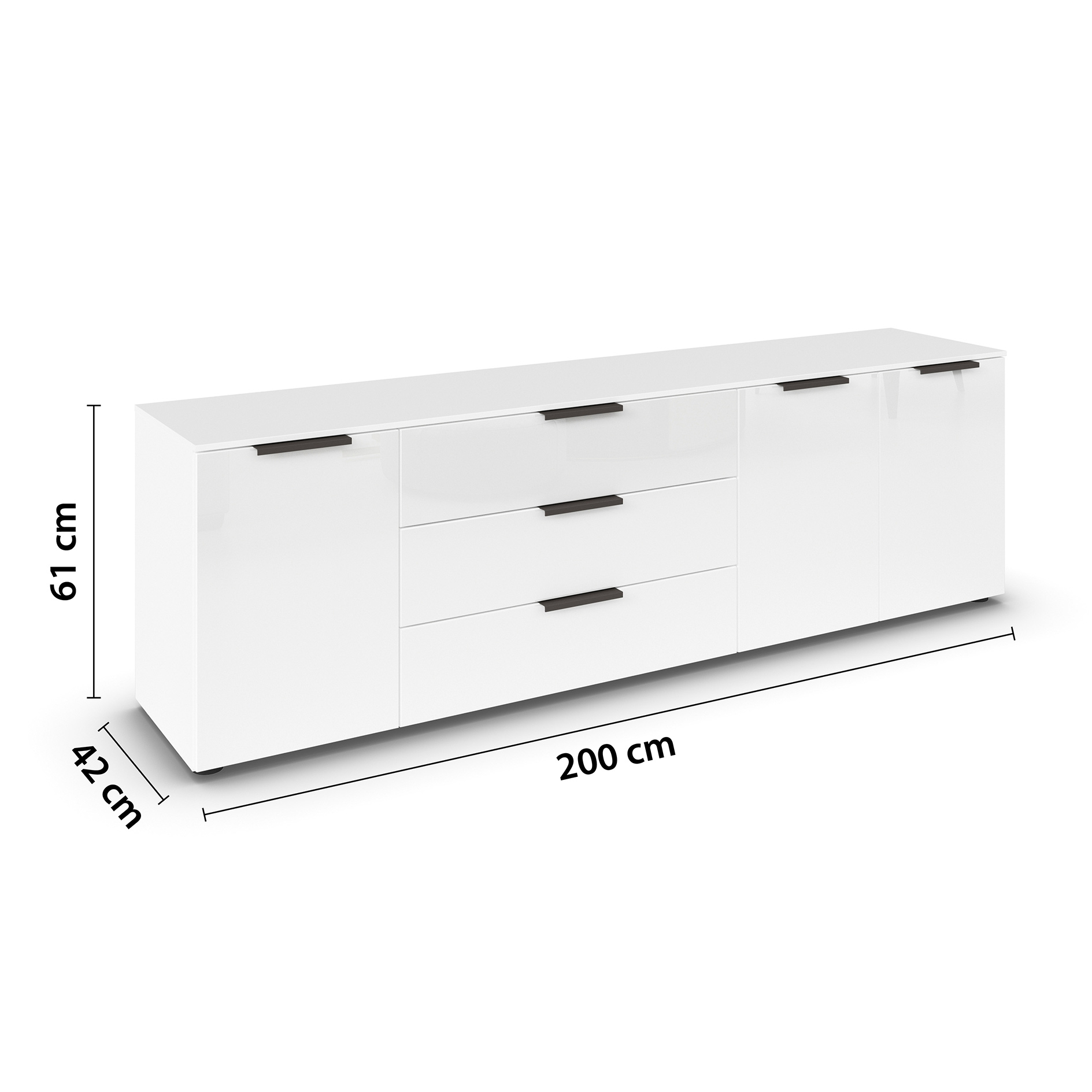 Lowboard - alpinweiß - Glasfront - 199 cm