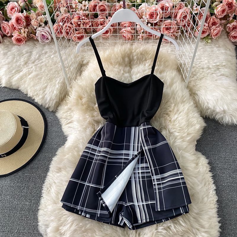 Yearnin - Spaghettibandjes Gingham Paneel Playsuit