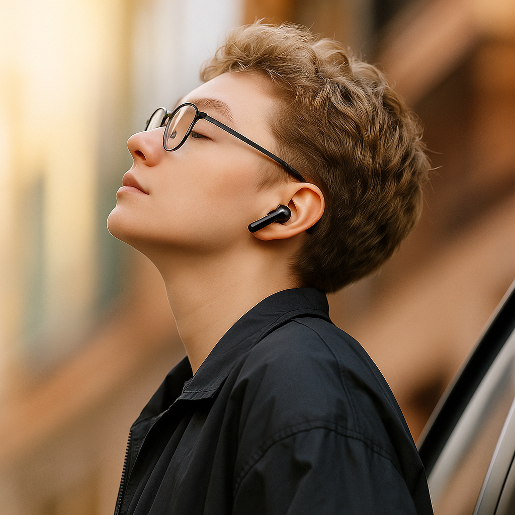 Air 5 Semi-In-Ear Wireless Bluetooth 5.4 Kopfhörer Headset 30 Stunden Spielzeit mit Ladecase / Noise Cancelling (B0DC5ZR9N7) - Schwarz