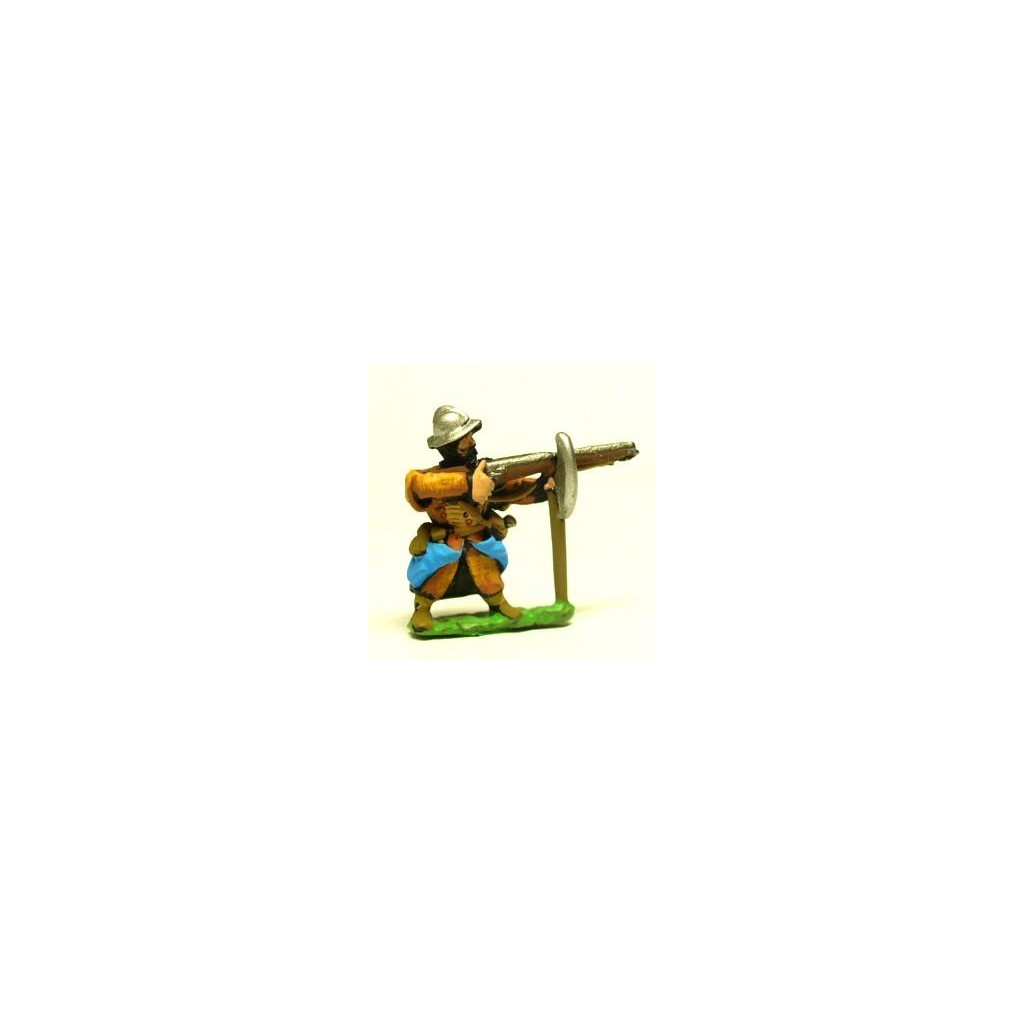 16-17th Century Polish: Musketeer in Helmet with 2 Handed Axe, firing