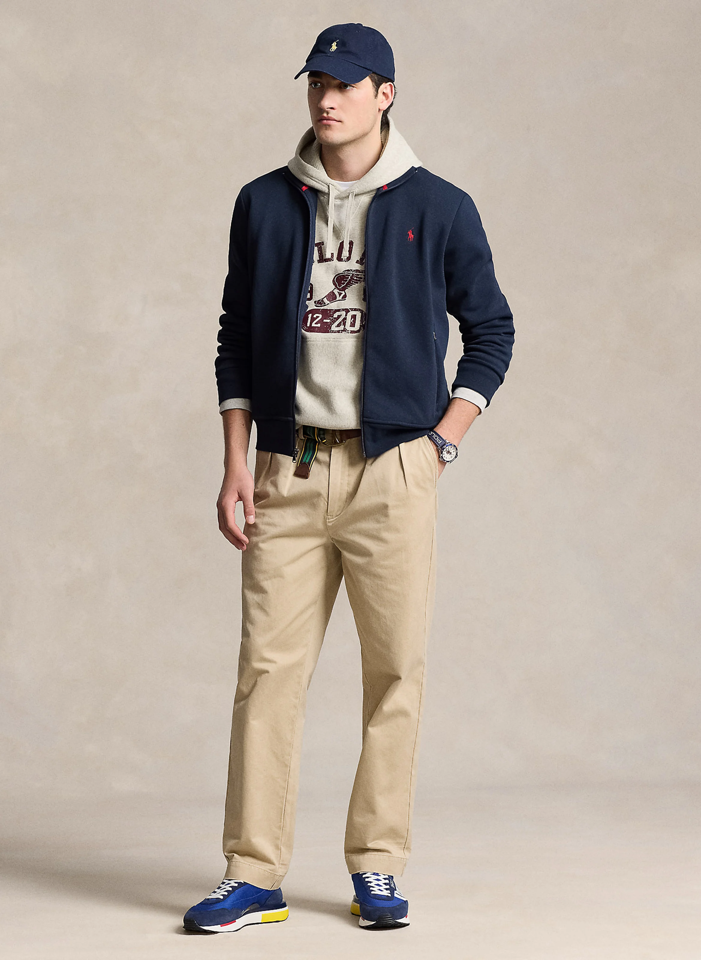Gilet droit col montant en coton mélangé | Bleu