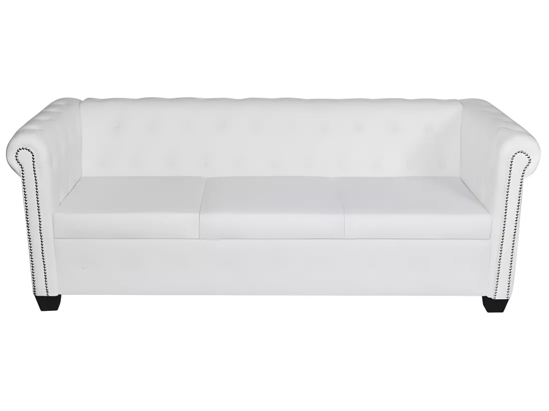 Canapé Chesterfield à 3 places cuir synthétique blanc