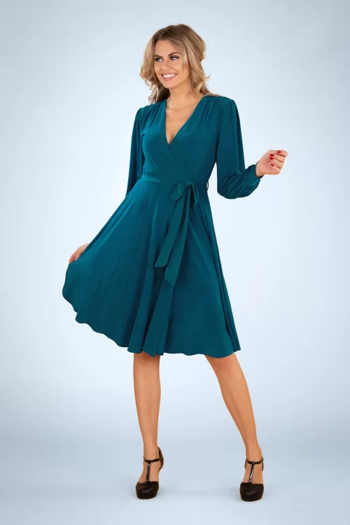 Vintage Chic for Topvintage Trishia swing jurk in groenblauw