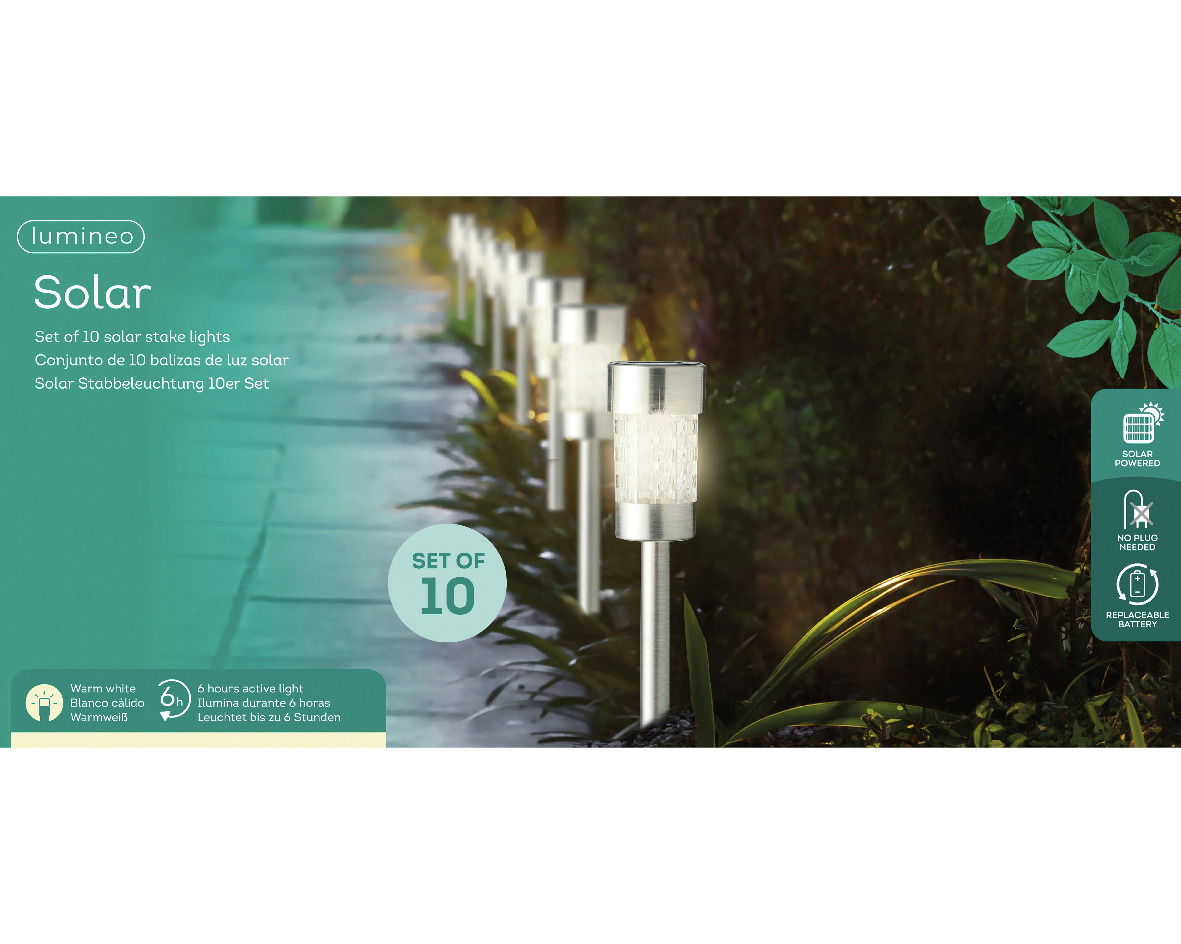 Lumineo Solar Stabbeleuchtung 10er-Set