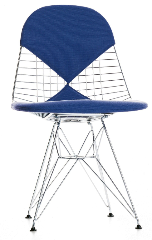 Vitra Eames Wire Chair DKR-2 stoel verchroomd onderstel donkerblauw moorbruin