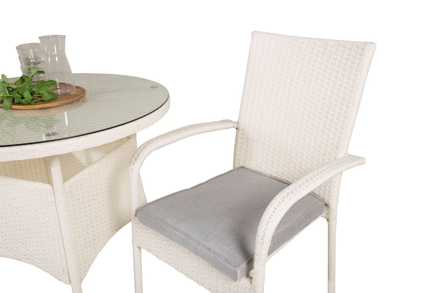 Volta tuinset: tafel Ø90cm en 2 stoelen, Anna, wit. 90 x 90 x 74 cm