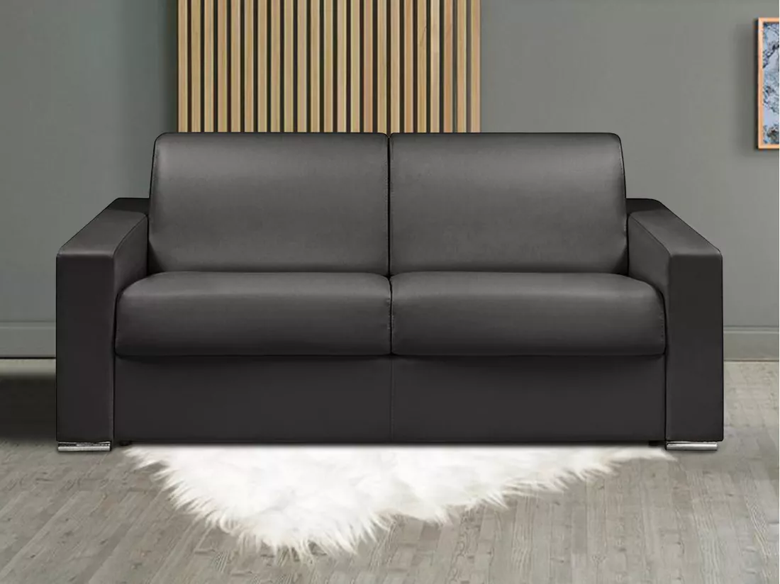 Canapé 3 places convertible express en simili noir - Couchage lattes larges 140 cm - Matelas 18 cm CALITO