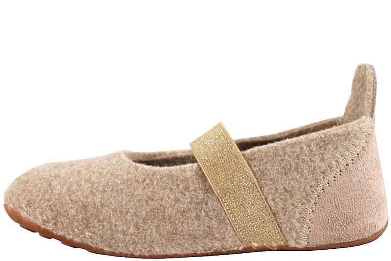 BISGAARD HJEMMESKO I BEIGE ULD MED GULD ELASTIK