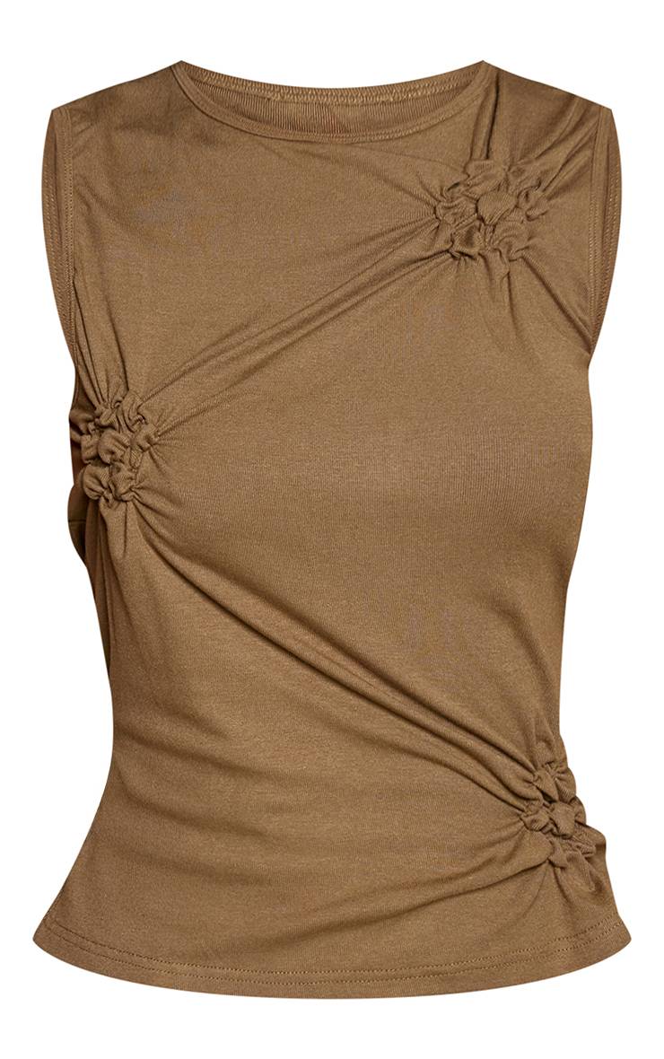 Vert Olive Débardeur Petite Avec Appliqués Floraux Et Détails Froncés