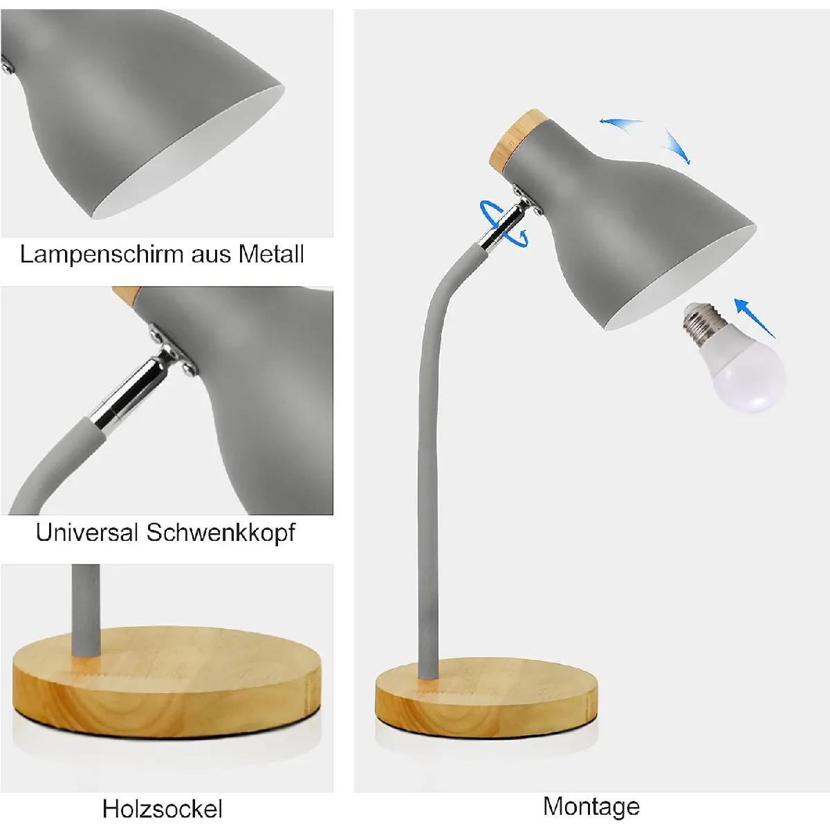 Lampe de table ajustable E27 - Gris