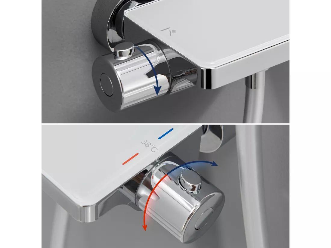 2PCS Lonheo max Élégant Ensemble de Douche avec Etagère et Douchette à Main 3 Fonctions, Chromé Colonne de Douche Thermostatique avec 38°C Mitigeur