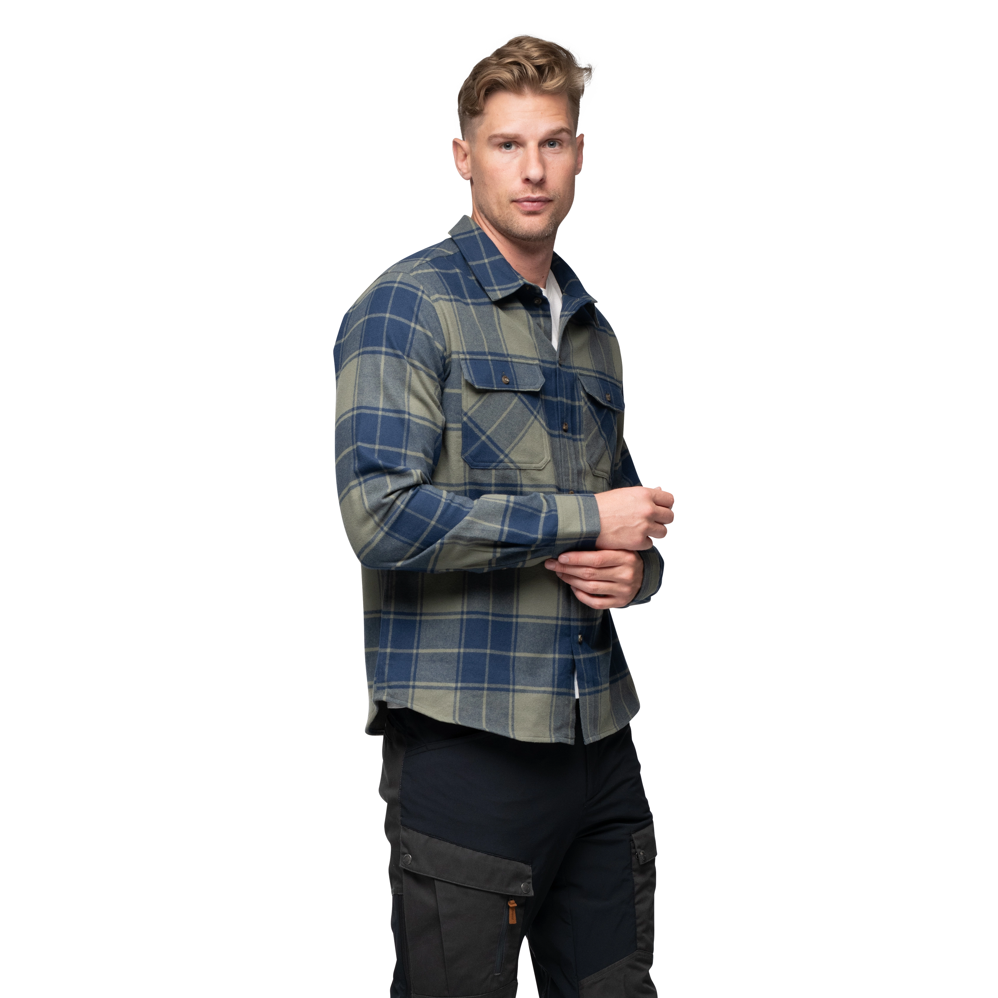 Nordmarka Flannel Shirt Men Green Mud / Navy Blue Check