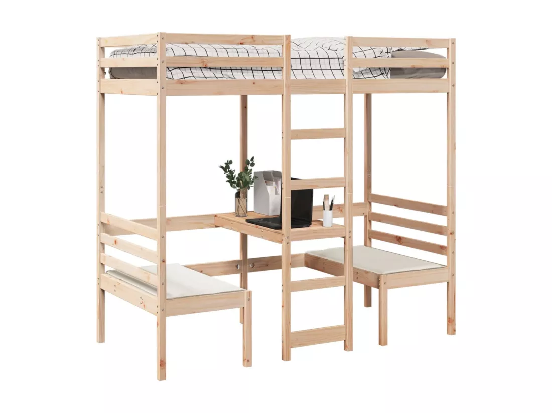 Lit mezzanine avec bureau et chaises 90x190 cm pin massif