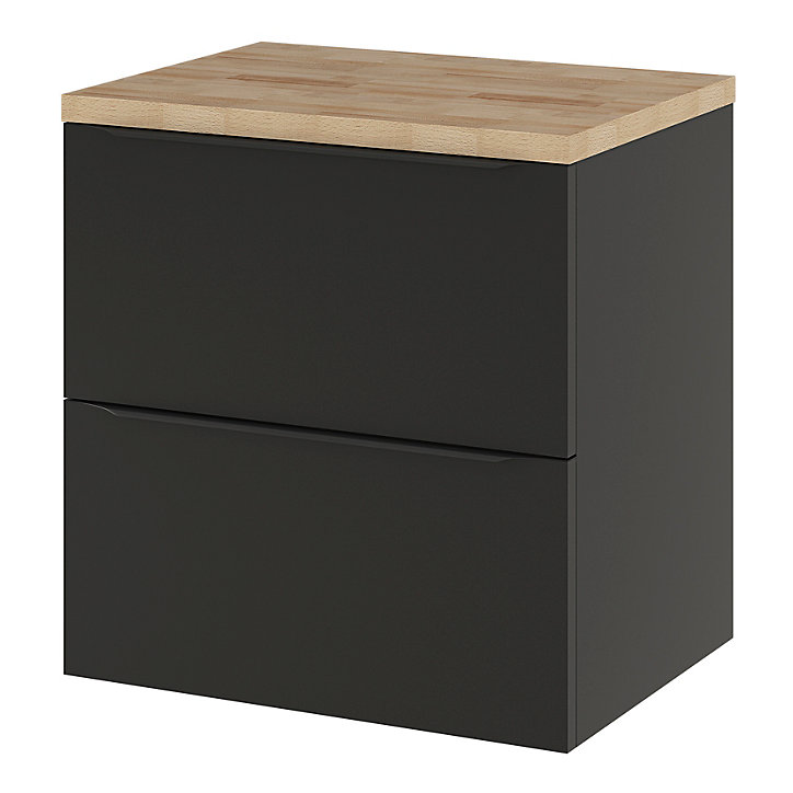 Ensemble salle de bains l.60 cm meuble à suspendre Imandra noir mat + plan de toilette décor chêne
