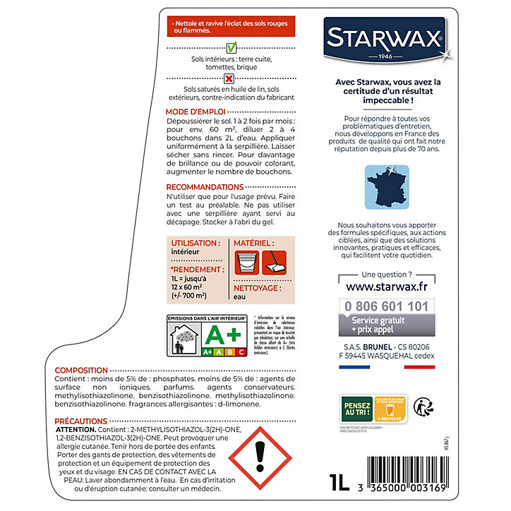 Nettoyant raviveur tomettes et terres cuites Starwax 1L