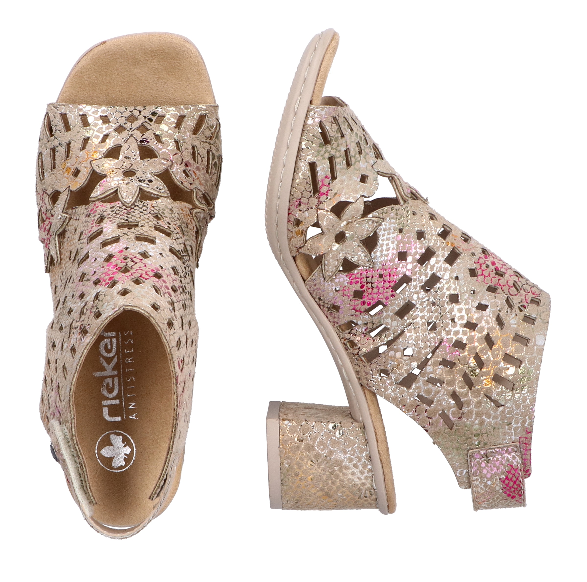 Rieker Sandalette  , Sommerschuh, Sandale, Blockabsatz, mit modischer Schaftgestaltung
