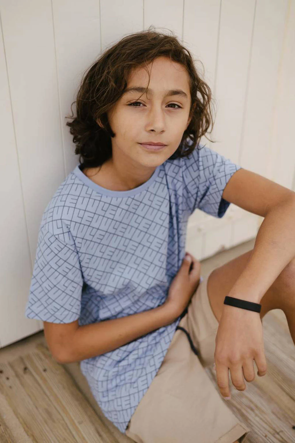 LEVV T-shirt KADEN met tekst blauw