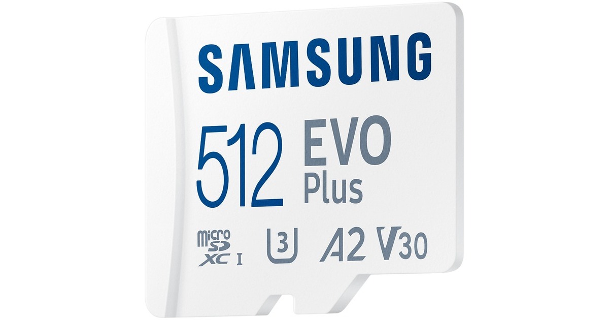 SAMSUNGEVO Plus microSDXC (2024), 512 GB geheugenkaart  (Wit, U3, V30, A2, Incl. SD-Adapter)