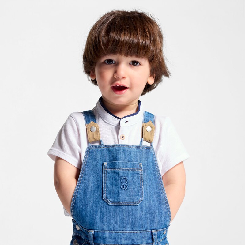 Salopette courte denim bleue bébé garçon Bleu