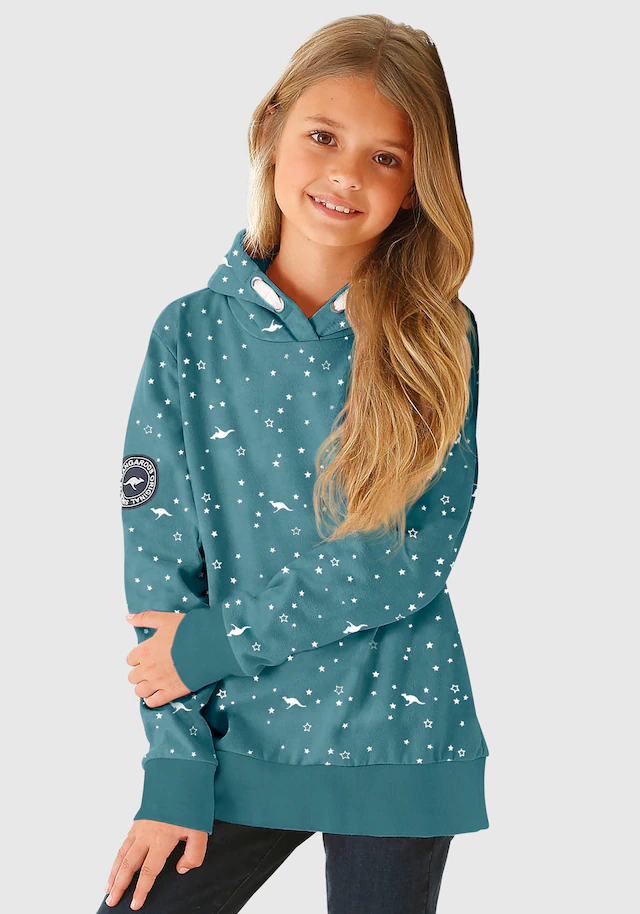 KangaROOS Kapuzensweatshirt , Langarm,  bedruckt,  mit Kapuze,  aus Baumwollmischung