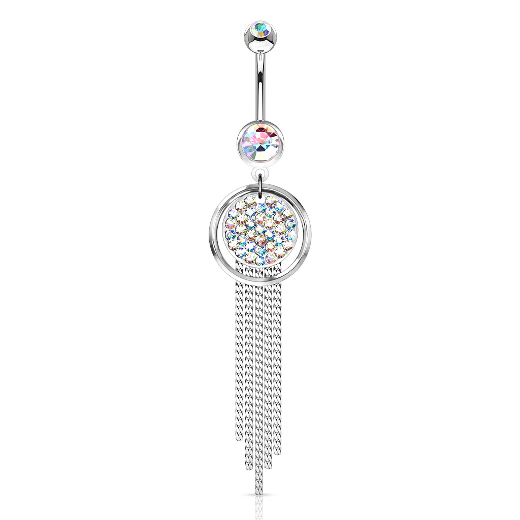 (10mm) 316L Chirurgenstahl Bauchnabelpiercing mit Gewindeverschluss Chandelier Anhänger - Silber / Bunt
