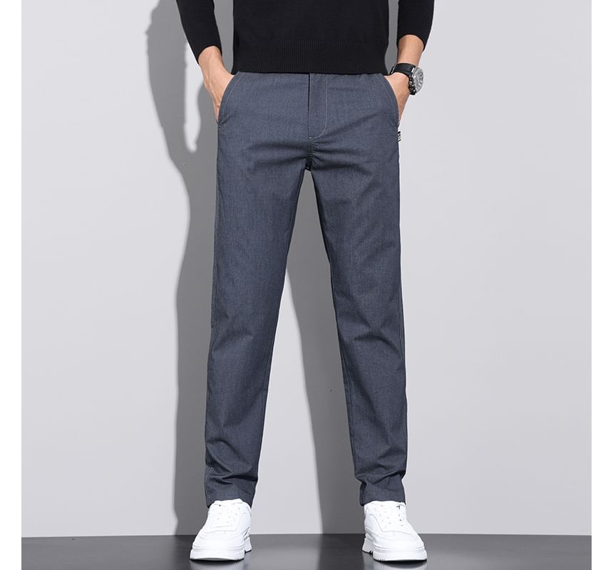 Denimic - Halfhoge effen rechte broek