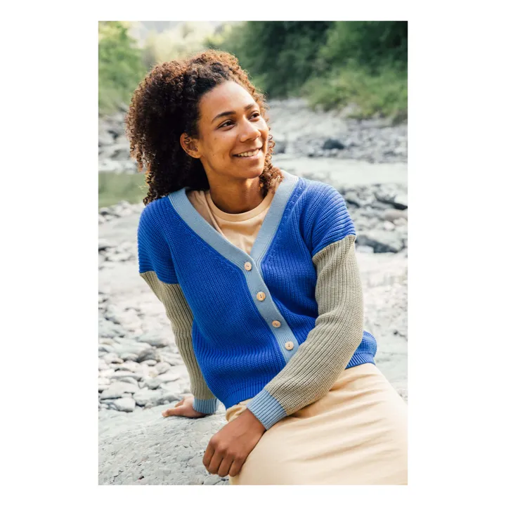 Matona Cardigan Color Block Coton Bio | Bleu roi