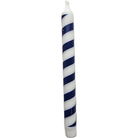 Stribet kronelys 2,2x24 cm - hvid/blå