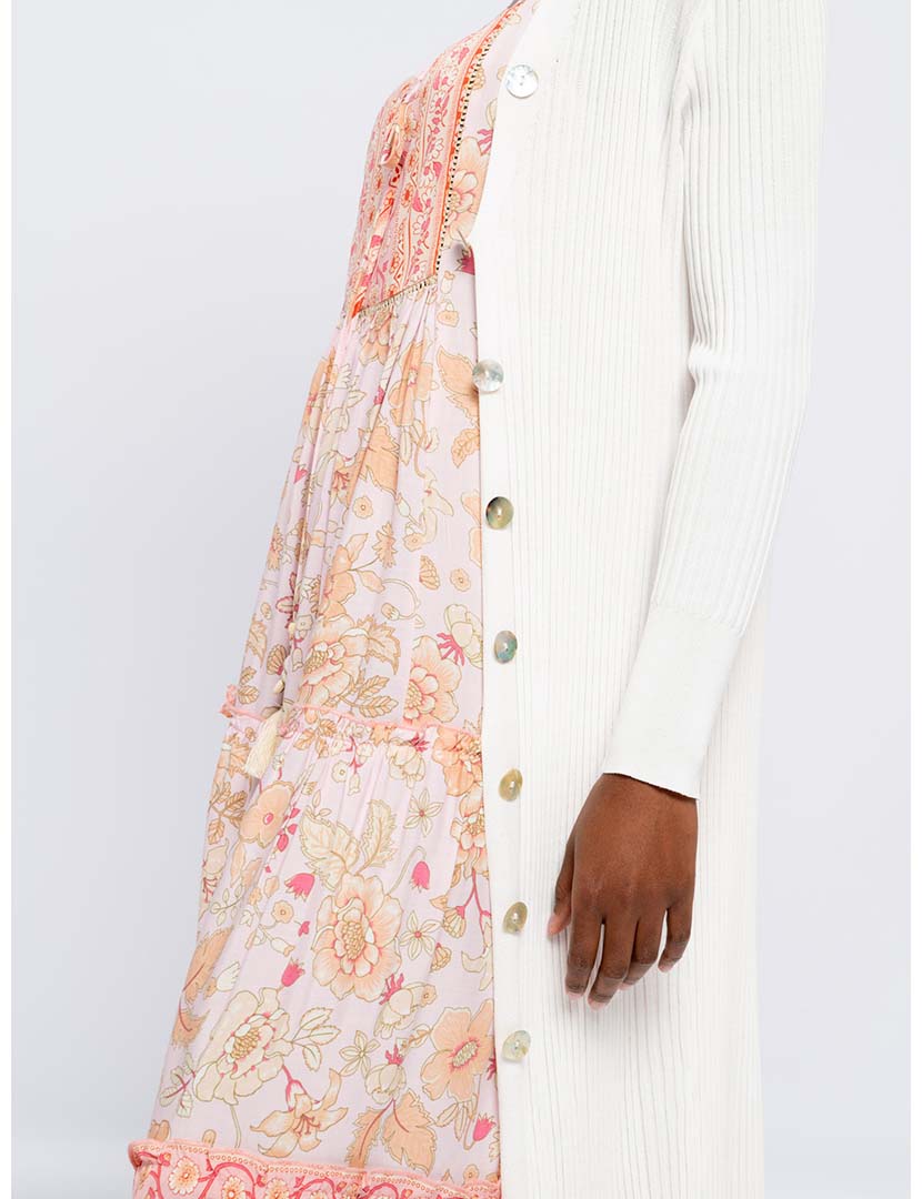 Fine Knit Long Coat Ladies Pearl