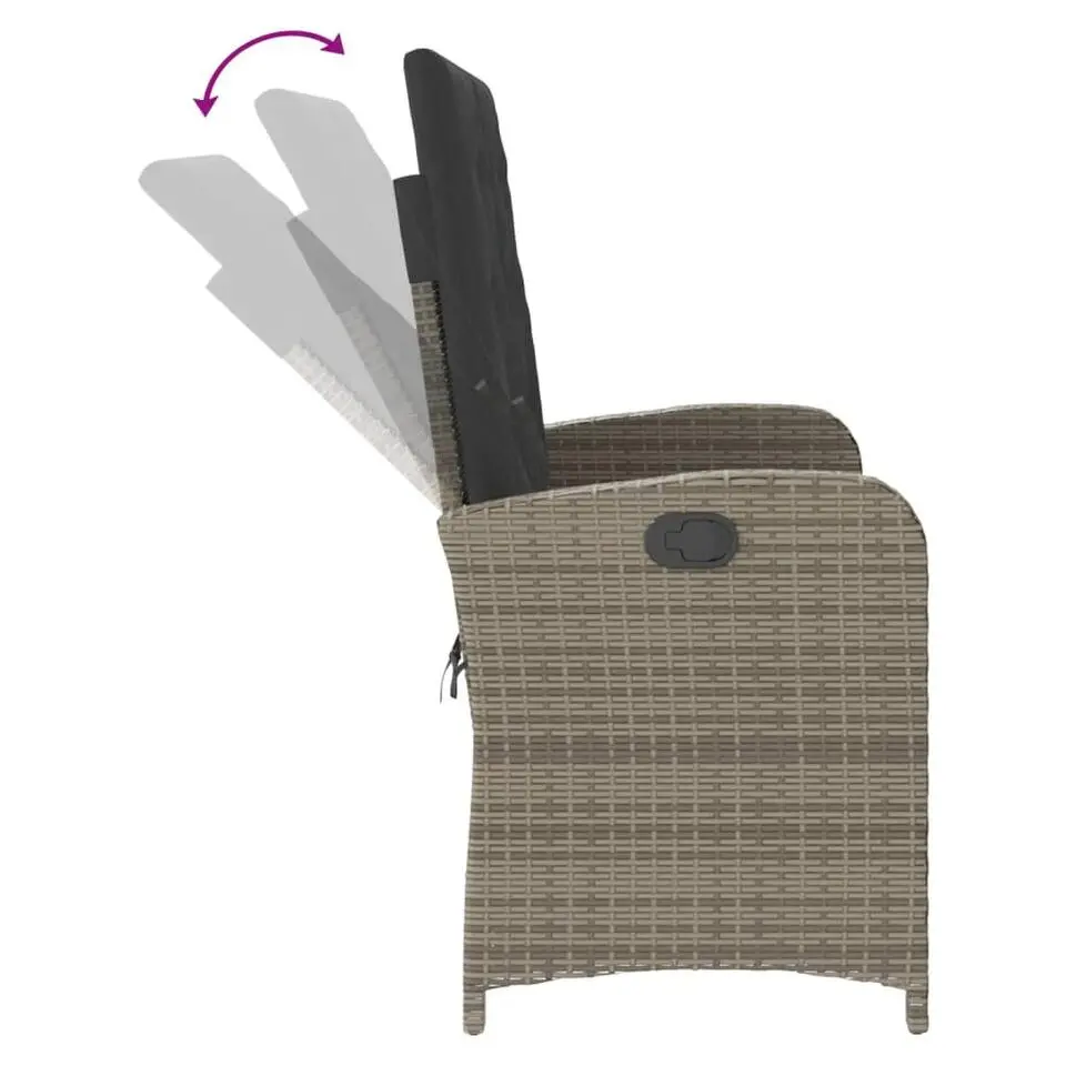 vidaXL - Verstelbare loungebank met kussens - Grijs - Poly rattan - 105x59x93 cm