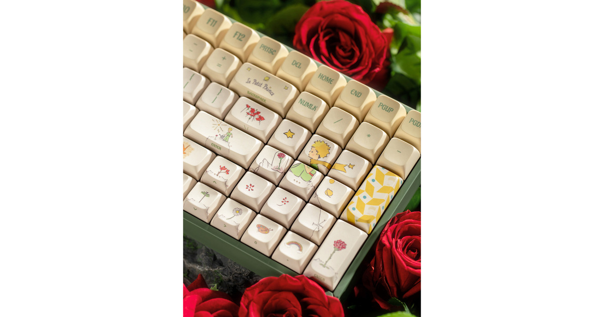 IqunixF97 Floral Date, gaming toetsenbord  (Groen/wit, US lay-out, IQUNIX Little Prince, RGB leds, 96%, Hot-swappable, PBT, 2.4GHz | Bluetooth 5.1 | USB-C)
