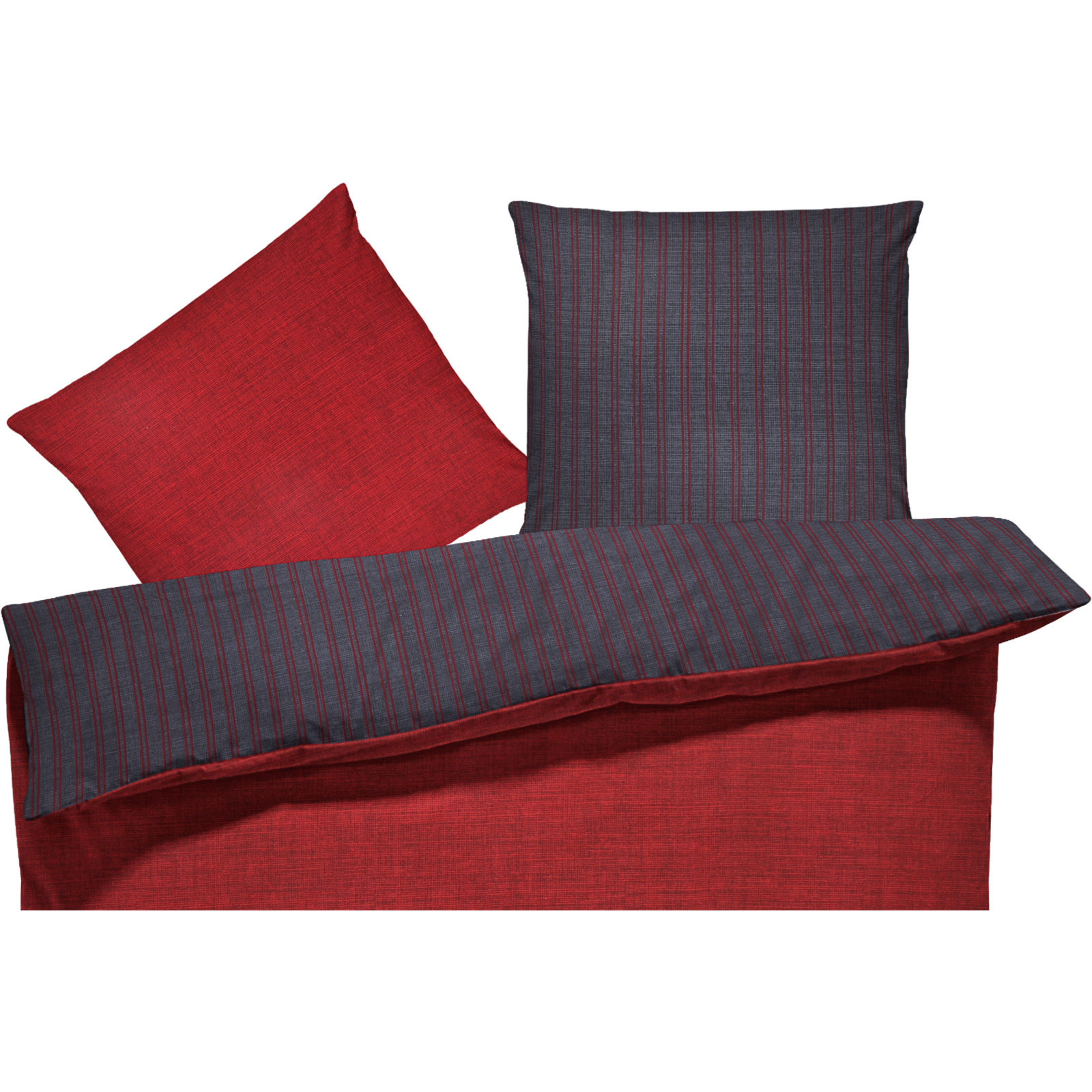 Bettwäsche Flanell Streifen/Monochrom rot