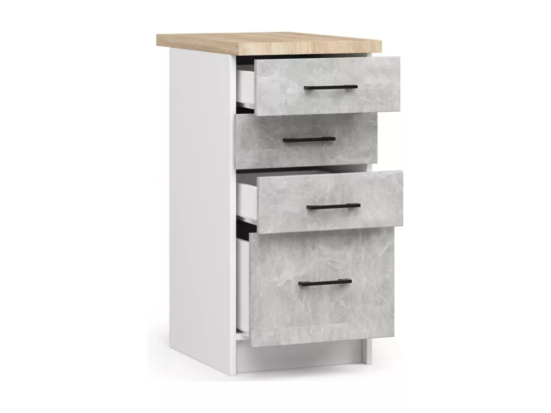 Armoires de cuisine basse AKORD S40 OLIWIA Blanc 40 cm 4 tiroirs façade Béton 40x46x85 cm